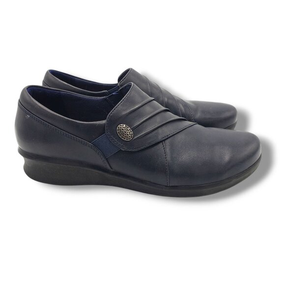 Clarks Collection Hope Roxanne Loafers Womens 7.5 Blue Leather Slip On - Picture 1 of 9